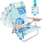 #WEJOY Folding Beach Chair with Wooden Armrest for Adults 4 Positions Reclining Aluminum Beach Chair with Cup Holder Headrest Backpack Beach Chair with Storage Bag for Pool Camping Lawn Sports Fishing