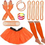 80s Fancy Dress Neon Accessories Tutu Party Costume, Adult Leg Warmers, Fishnet Gloves, 1980s Style Necklace Beads, Neon Hoop Earrings, Gummy Bracelets Womens Hen Party Rave Outfit (Orange)