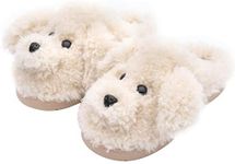 Women's Cute Teddy Animal Slippers House Slippers Warm Memory Foam Cotton Cozy Soft Fleece Plush Home Slippers Indoor Outdoor, White-teddy, 6.5-7 Women/5-6 Men