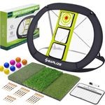 SAPLIZE Golf Chipping Net Set with Tri-Turf Mat, Foam Balls, Tees and Scoreboard, Indoor Outdoor Garden Practice Kit, Portable Short Game Trainer, for Dad