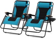 MFSTUDIO Zero Gravity Chairs Set of 2, XL Oversized Outdoor Anti Gravity Chair, Patio Lounge Folding Adjustable Chair with Cup Holder & Padded Headrest, Support 400lbs,Pacific Blue