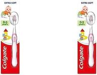 Colgate Kids Toothbrush 0-3 Years | Assorted Colors | Extra Soft bristles | Small Head |Non-Slip Handle (Pack of 2)