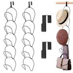 Omevett 10 Pcs Hat Hanger,Hat Rack for Wall Hat Organizer, Black Hat Storage Cap Hanger with Hanging Hooks for Baseball Caps,Scarfs, Towels, Handbags,Clothes Ties