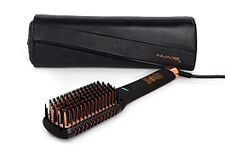 NuMe Straightening Ionic Brush with Tourmaline Ceramic Bristles & Edges - Negative Ion Conditioning technology for smooth, frizz free and healthy hair- Duel voltage