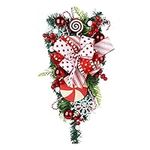 Liuyoyo 18.7 In Christmas Teardrop Swag Artificial Teardrop Garland Bow Wreath Winter Christmas Wreath Christmas Hanging Decor for Xmas Tree Outdoor