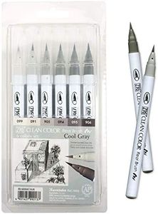 Kuretake ZIG Clean Color - Pennarello a pennello con punte flessibili, per pittura, disegno, calligrafia e scrittura a pennello per artisti, realizzato in Giappone (set di 6 colori grigio freddo)
