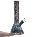 RORA 14inch Straight Glass Bong 7mm Thicknesss Big Glass Water Pipe Handmade Recycler Shiny Pattern Bongs with 14.5mm Downstem Bowl (C#)