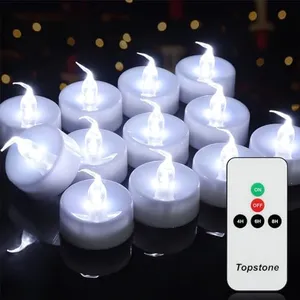 Topstone Remote Controlled LED Tea Light,White Flickering Bulb,Long Lasting Battery Operated LED Votive Candle with Timer,Pack of 12