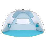 WolfWise 6-7 Person Easy Up Beach Tent UPF 50+ Portable Instant Sun Shelter Canopy Umbrella with Extended Zippered Porch, Blue