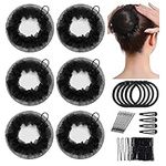 6PCS Bun Hair Nets Set Lace Elastic Mesh Bun Cover with Adjustable Drawstring Hair Accessories with Rubber Bands U Shaped Hair Pins for Hair Fixing Ballet Dancer Bank Clerk Nurse Skater Waiter(Large)