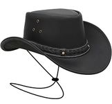 BRANDSLOCK Black Leather Cowboy Hat for Men Women Lightweight Handcrafted Shapeable Wide Brim Durable Western Cowgirl Outback Hat