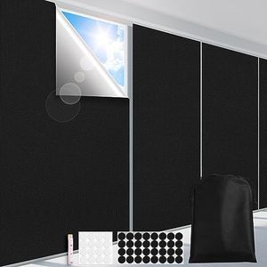 FADOTY 100% Blackout Curtains for Bedroom 118" x 57" Portable Blackout Shades Film No Drilling Travel Blackout Blinds Sun Light Blocker Window Cover Black Out Curtains for Nursery Dorm Room Windows