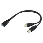 Chenyang Y USB 3.0 Female to Dual USB Male Extra Power Data Y Extension Cable for 2.5" Mobile Hard Disk [Black]