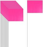 50 Pack 4.92"x3.81" Marking Flags Pink with 15.3" Steel Pole Yard Markers Flag Landscape Flags Sprinkler Flags Dog Fence Flags for Yard Lawn Fence Landscaping