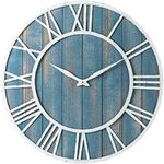 30" Coastal Wall Clock - Metal & Solid Wood Noiseless Weathered Beach Blue Wall Clock