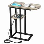 eiskah C Table End Table with Charging Station, Couch C Shaped Side Table for Living Room, Bedroom, Laptop Table with USB Ports and Type-C Port, Snack Tray Table for Couch