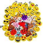 JZK 45 pcs Mini plush emoticon keychain keyring 5cm / 2 inch yellow small smiley face backpack key chain for kids adult birthday party favours keepsake giveaways gift, party bag fillers