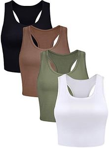 4 Pieces Basic Workout Crop Tank Tops Sleeveless Racerback Sport Tank Top for Women Yoga Running (Black, Army Green, Coffee, Medium)