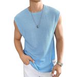 Imsa Moda Mens Waffle Tank Tops Sleeveless Round Neck Polycotton T-Shirt for Gym, Running and Outdoor Sky Blue