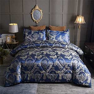 Raytrue-X Queen Comforter Set Satin Silk Blanket All Season Bed Comforter Queen Set Luxury Royal Blue Jacquard Quilt Bedding Sets Matching 2 Pillow Shams (Full/Queen, 88x88 inches, 3 Pieces)