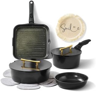 Ceramic Pots and Pans Set with Detachable Handle - 12 Pcs Nonstick Ceramic Cookware Set with Lids, Non Toxic, PTFE & PFOA Free, Dishwasher & Oven Safe, All Stovetop Compatible, RV Cookware Set -Black