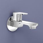 Plantex Single Lever Long Body Bib Cock Water Tap with Teflon Tape & Wall Flange for Bathroom (SAGA-1292-Mirror Chrome Finish)