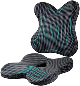 Eyamummo Coccyx Seat Cushion and Back Cushions Combo for Office Chair, Pure Memory Foam Ergonomic Seat Cushions and Orthopedic Lumbar Support Pillow for Tailbone, Lower Backache Sciatica Comfort