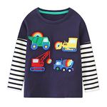 Toddler Boys Long Sleeve T-Shirt Kids Bulldozer Truck Tops Cotton Tee Shirts Outfits for Age 3-4 Years