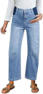 BLENCOT Womens Maternity Elastic Hight Waisted Wide Leg Jeans Pregnant Baggy Jeans Barrel Denim Trouser Pregnancy Pants P604 Blue 2XL