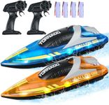 VEVOR RC Boat, 2 Pack 2.4GHz 12 km/h, Remote Control Boat for Pools & Lakes, Racing Boat with LED Light, 4 Rechargeable Batteries, Whole Body Waterproof, Gift for Adults Boys & Girls, Blue & Orange