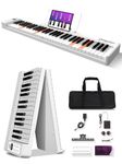 Finger Dance 61 Key Keyboard with Lighted Keys, Folding Piano, Semi Weighted Keys Portable Piano, Bluetooth & MIDI, Foldable Keyboard Piano for Beginner - Lighted White