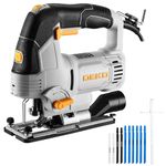 Electric Jigsaw Tool: DEKOPRO 800W Power Jig Saws with LED Light Laser, 4 Orbital Sets, 6 Variable Speed, 800-3000 SPM, ±45°Bevel Cutting Cut Blades, with 10 PCS Sawblades for Wood, Metal, Plastic