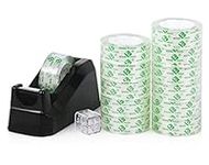 BOMEI PACK Tape Dispensers Desk, 1 Pack Black with 12Rolls Transparent Tape, 1 Inch Core, for Gift Wrapping, School, Office and Home