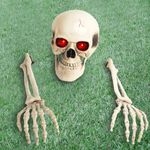 FINGOOO Fake Skeleton Halloween Decorations, 3Pcs Spooky Skull& Arms Halloween Outdoor Decorations Garden Décor