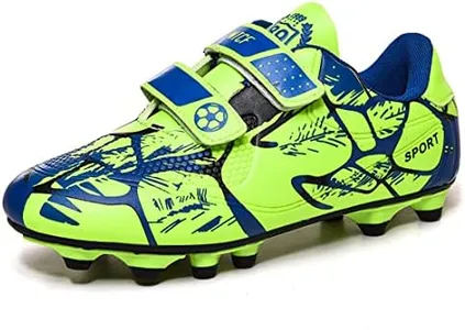 FUQIAO Kids Firm Ground Soccer Cleats for Boys Girls Outdoor Athletic Turf Shoes Indoor Football Trainning Sneakers, Green, 3 Big Kid