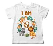 Theme Based Birthday Printed 100% Cotton t-Shirt for Baby Girl and boy (Animal Jungle Party, 1-Year to 7 Year) (6-Year, White)