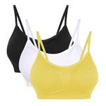 Vertvie Women's Stretch Thin Without Underwire Push Up Yoga Sports Bra Top Set for Fitness Training Padding Pack of 2 / 3, Black+White+Lemon Yellow, M