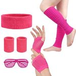 Aomig 80s Neon Fancy Dress Costume Accessories Set, 4 Pcs 1980s Retro Theme Party Decoration Outfit with Leg Warmers Fishnet Gloves Eyeglasses Headband for Women Girls