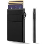 YESIIW Minimalist Pop up Card Holder Wallet for Men RFID Blocking | Slim Business Credit Card Wallet with Money Pocket | Aluminum Metal Bank Card Case for Notes and Coins and Debit Cards | Black