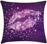 Ambesonne Purple Throw Pillow Cushion Cover, Digital Modern Woman Sexy Lips with Vibrant Effects Disco Stylized Theme Artwork Print, Decorative Square Accent Pillow Case, 18 X 18 Inches, Purple