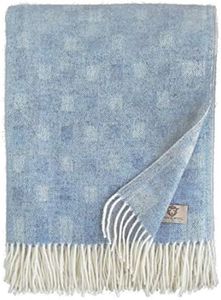 Linen & Cotton Manta Plaid para Sofá/Cama Emma de 100% Pura Lana Merina (140 x 200cm, Azul)