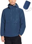 COOFANDY Windproof Waterproof Jacket Men Light Weight Hooded Rain Jacket Travel Jacket Packable, Navy Blue, X-Large