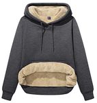 MAGCOMSEN Women's Long Sleeve Hoodies Sherpa Fleece lined Pullover Workwear Outdoor Casual Winter Tops Dark Grey