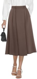 Casly Lamiit High Waisted Skirts for Women Midi Length Dressy Casual Flare Pleated A Line Skirt with Pockets Elastic Waistband Brown XL