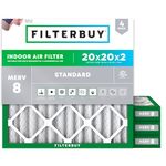 Filterbuy 20x20x2 Air Filter MERV 8 Dust Defense (4-Pack), Pleated HVAC AC Furnace Air Filters Replacement (Actual Size: 19.50 x 19.50 x 1.75 Inches)