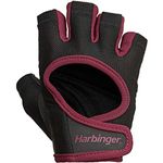 Harbinger Women's Power Weightlifting Gloves with StretchBack Mesh and Leather Palm (1 Pair), Black/Merlot, Small (Fits 6.5-7 Inches)