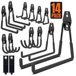HUHOLE 14PC Garage Hooks Heavy Duty, Utility Garage Storage Hooks, Wall Mount Garage Hooks with Anti-Slip Coating for Hanging Ropes, Bikes, Ladders and Bulk Items