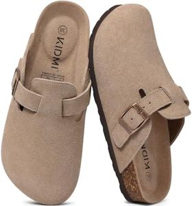 KIDMI Genuine Suede Clogs for Women Cork Footbed Sandals Leather Mules Potato Shoes with Arch Support Taupe 40 (Size 8.5)