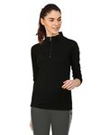 Ap'pulse Women's 1/4 Zip Slimfit Raglan Sleeve Tshirt (329_Black_X-Large)