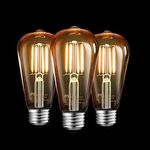 MASTERY MART E27 Vintage Light Bulbs, Non Dimmable 2500K Warm White, 6.5W (60W Equivalent), Retro Amber Glass ST64 Filament Led Bulb with Edison Screw Cap, 650 LM, Pack of 3